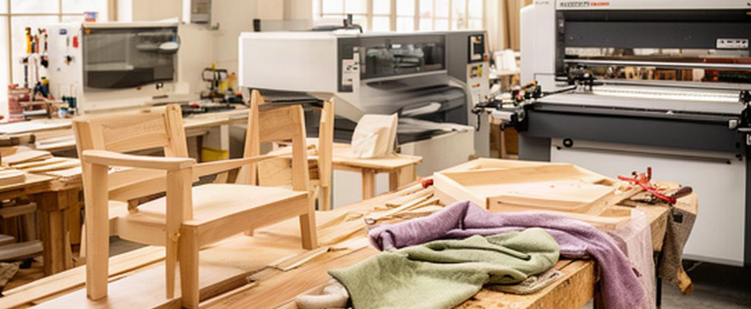 Helle Möbelwerkstatt in Bussy mit Hobelbank, Holzarbeiten und modernem Maschinenbereich